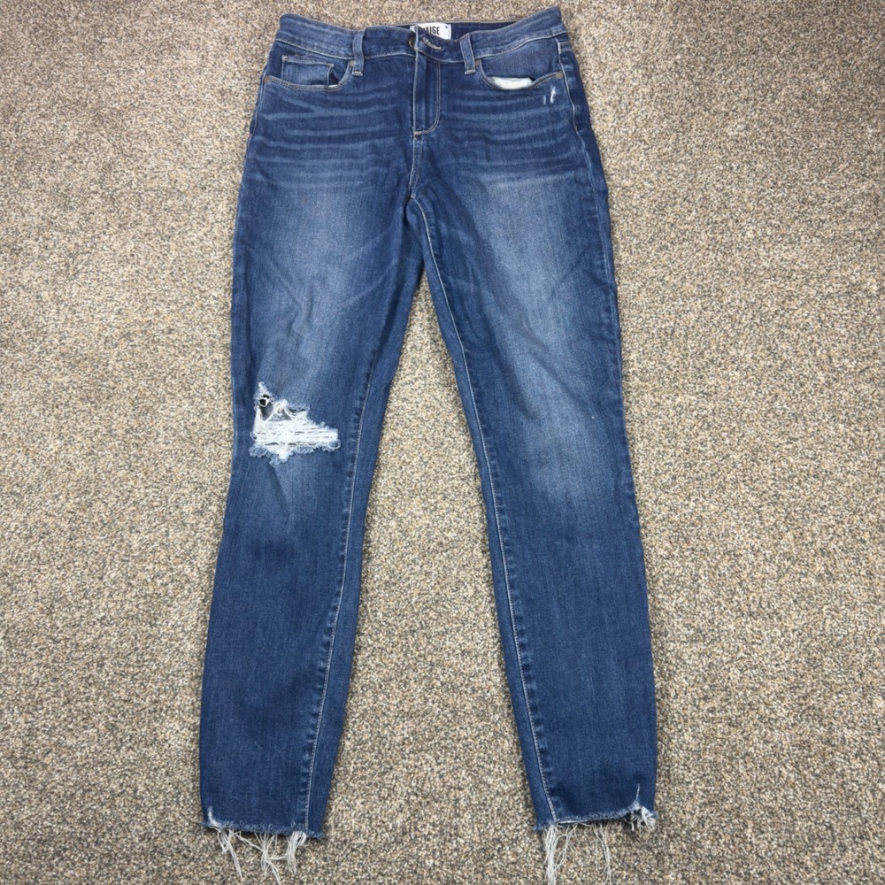 PAIGE Verdugo Ankle Skinny Jeans Womens 29 Dark Wash Distressed Raw Hem Denim